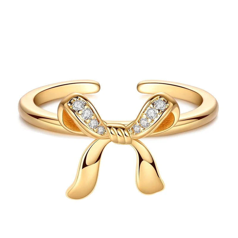Elegant Gold Bow Adjustable Ring