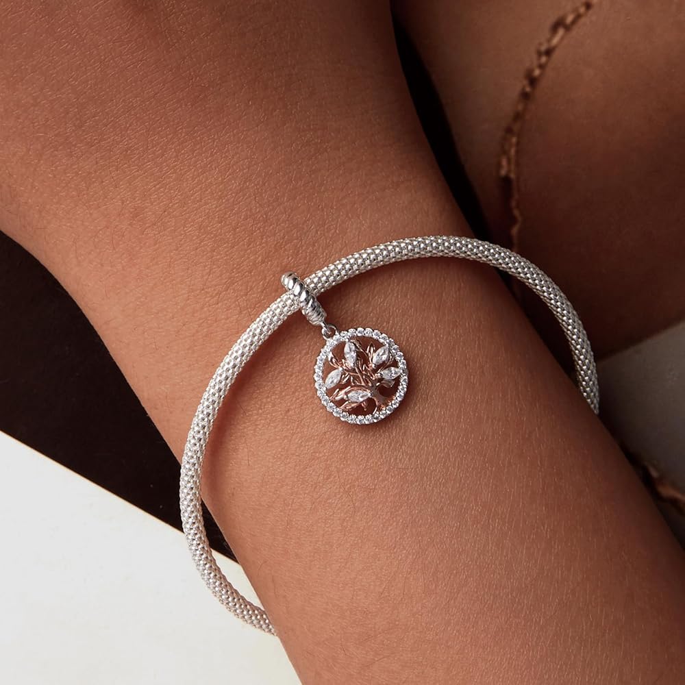 Rose Gold Tree of Life with Sparkling Crystal Halo Dangle Charm