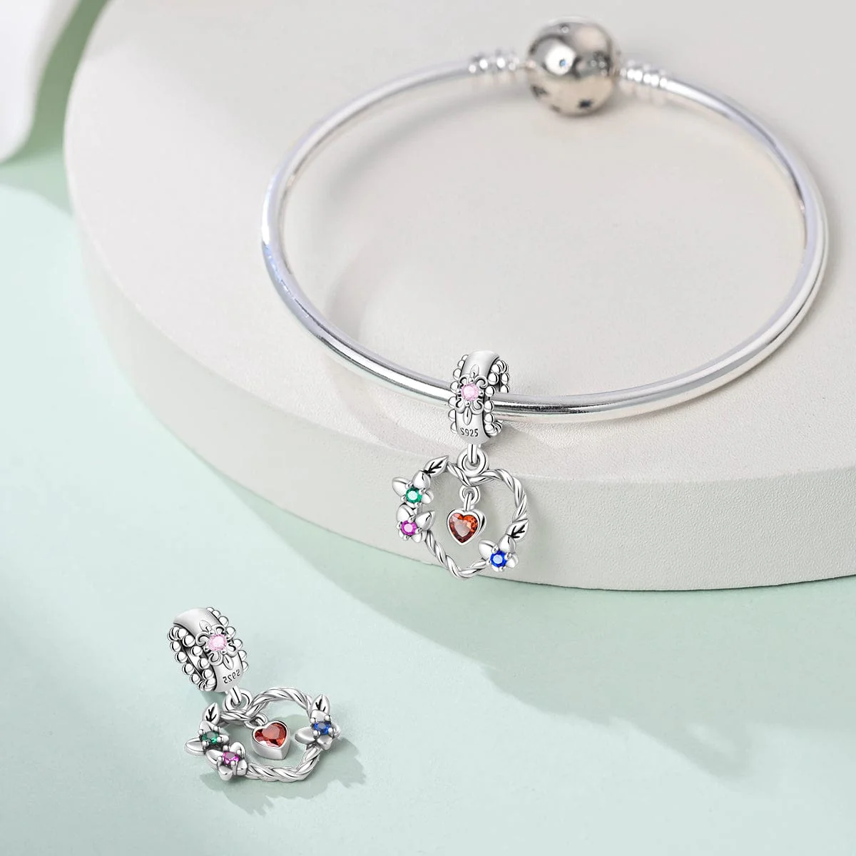 Floral Wreath & Heart Dangle Charm