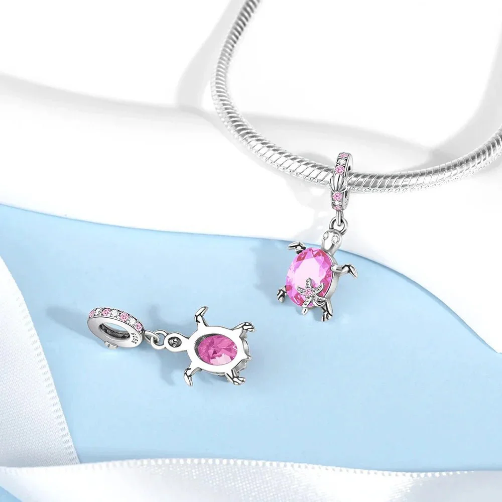 Murano Glass Pink Sea Turtle Dangle Charm