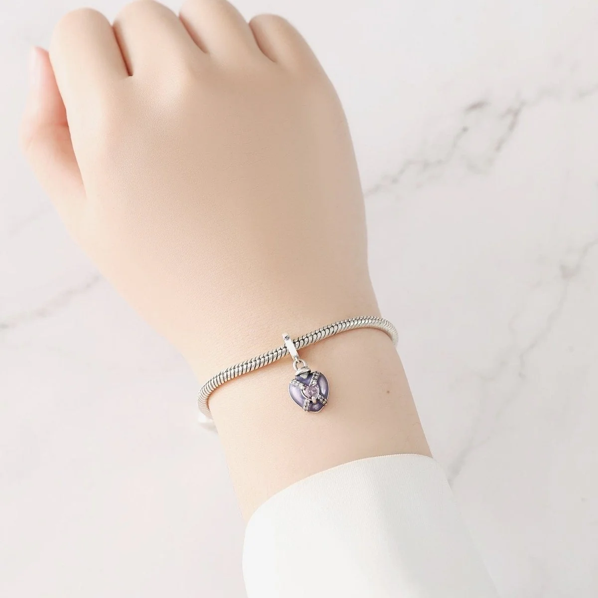 Purple Heart Charm with Sparkling Pink Gemstone