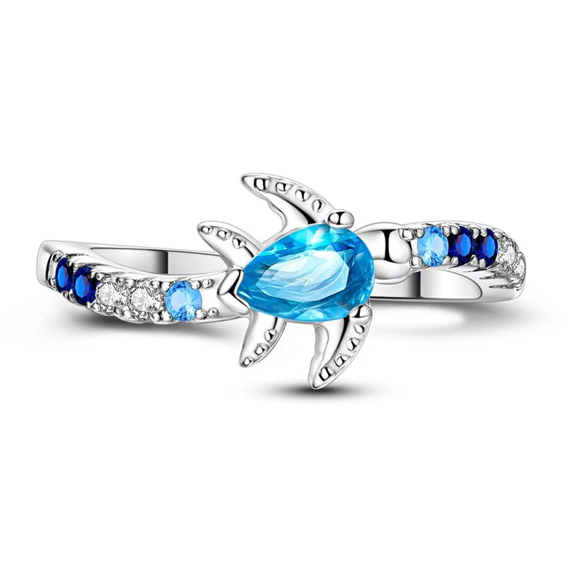 Ocean Turtle with Blue Crystal Ring