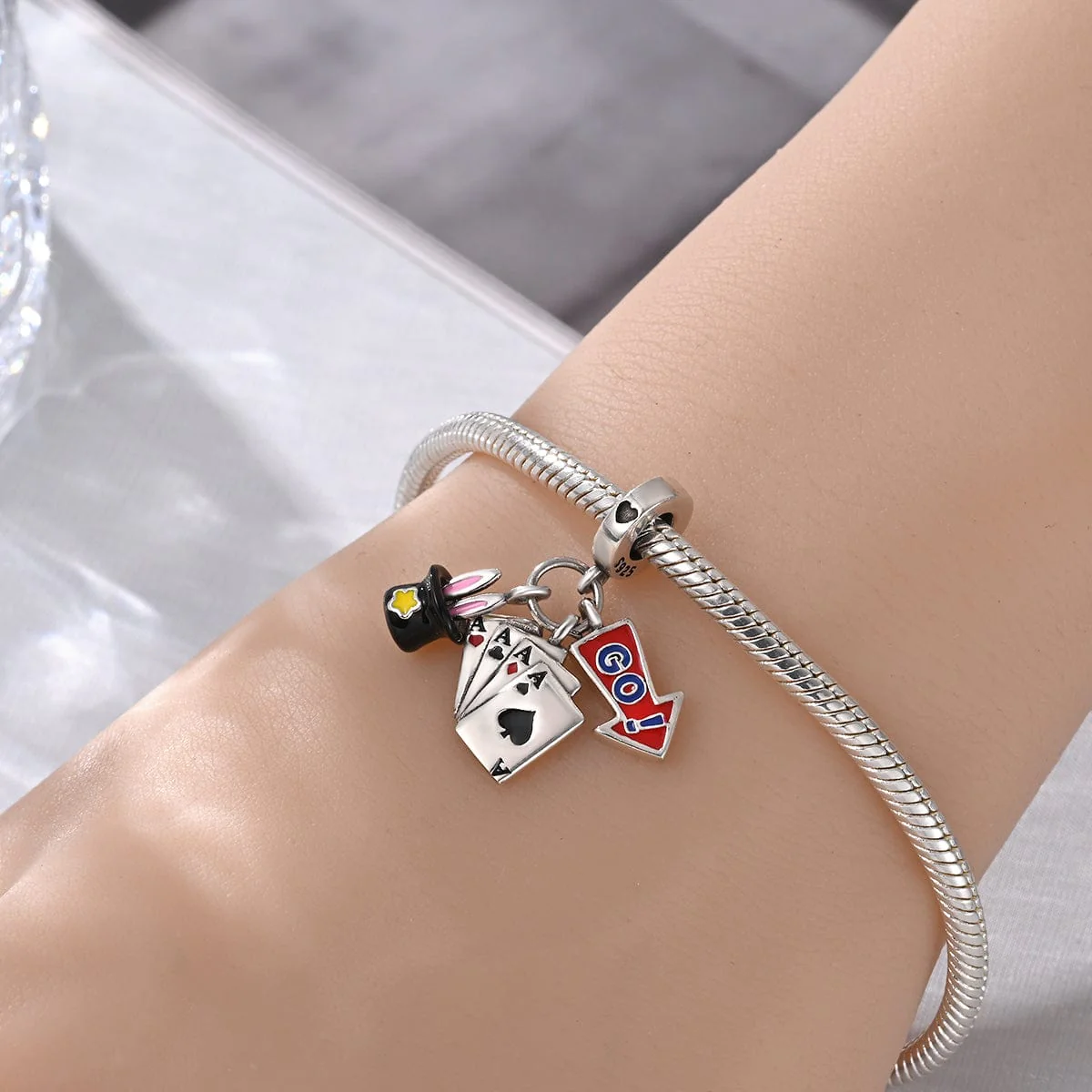 Magical Hat and Cards Triple Dangle Charm