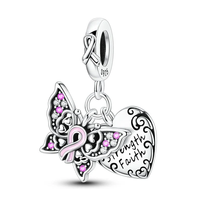 Strength & Faith Butterfly & Heart Dangle Charm