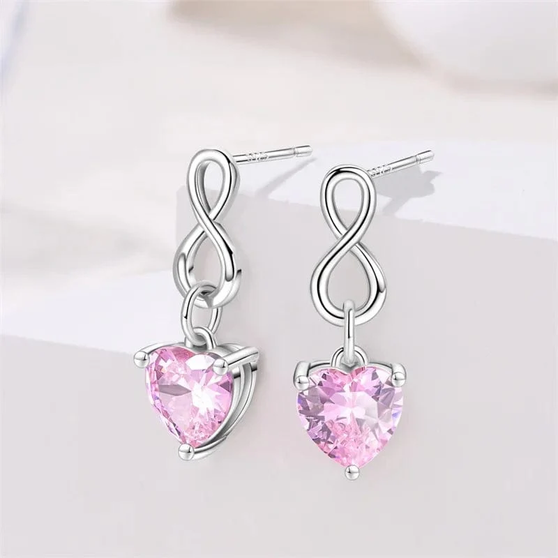 Infinity Pink Heart Gemstone Drop Earrings