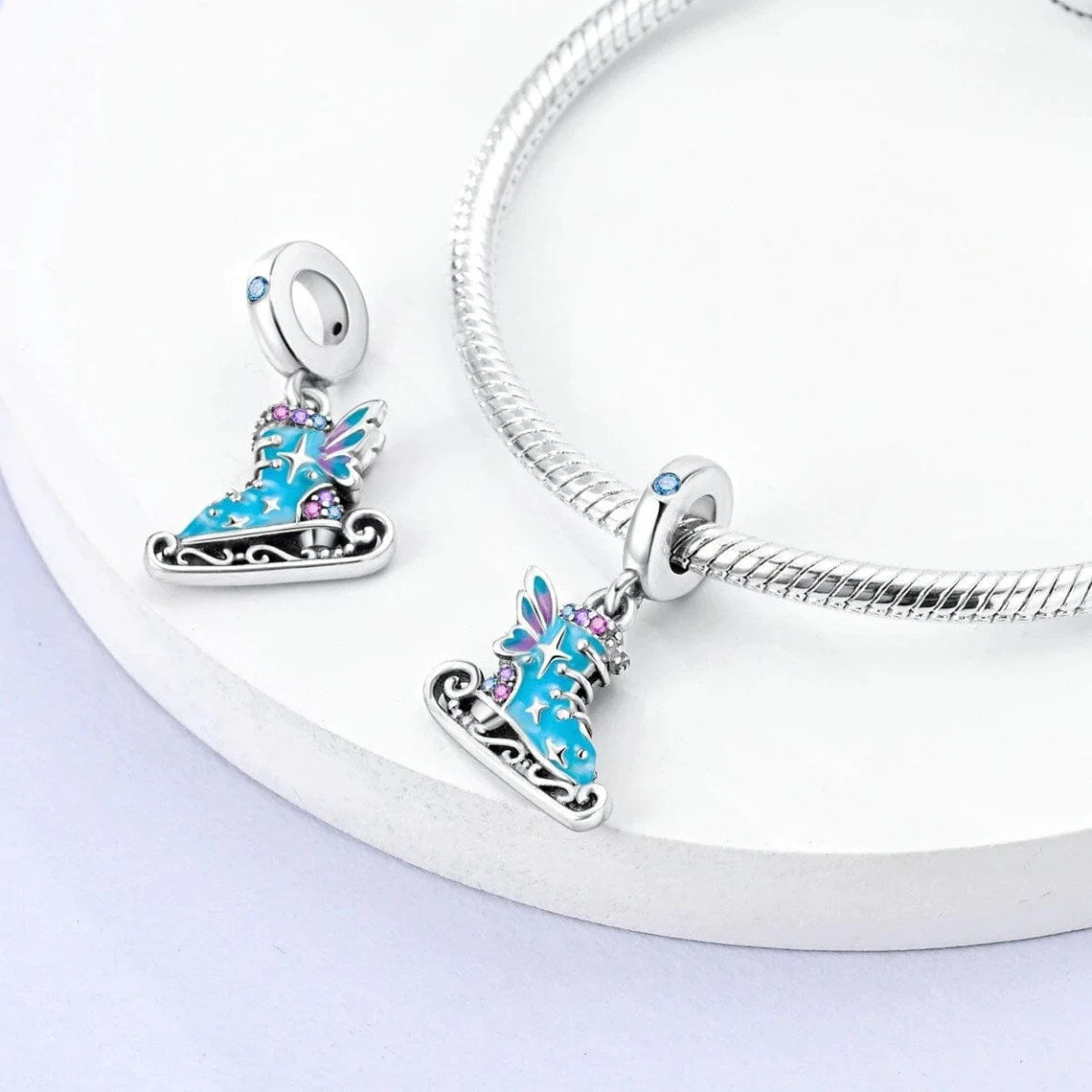 Ice Skate Charm with Blue Enamel and Crystal Accents