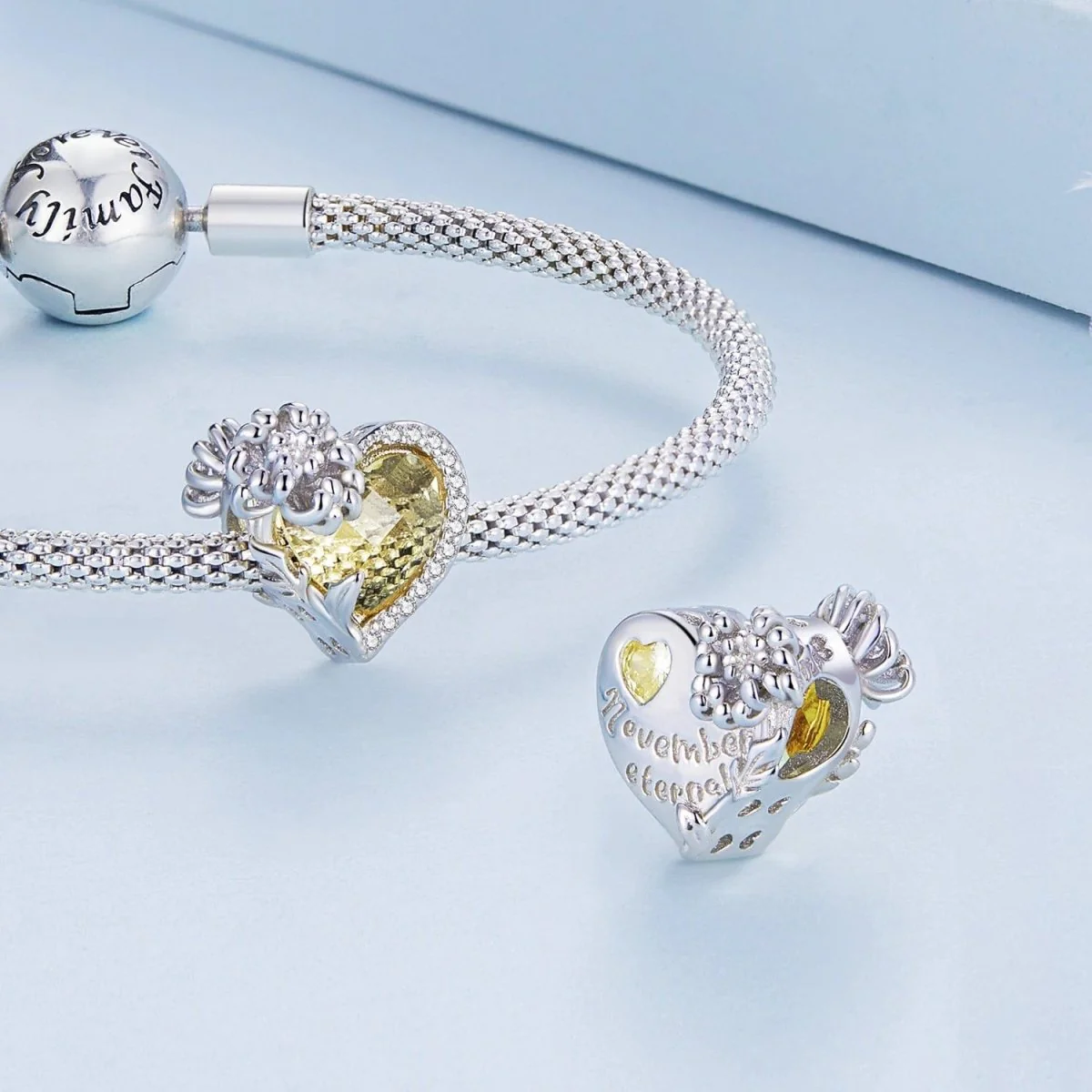 Floral Heart Crystal Birthstone Charms