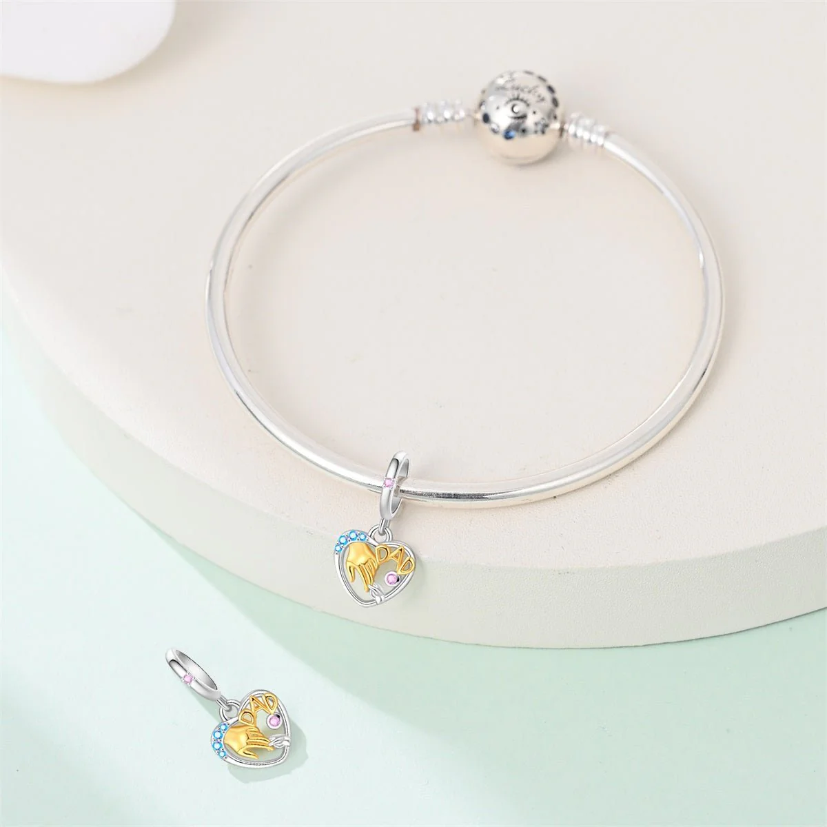 Dad & Child Holding Hands Heart Dangle Charm