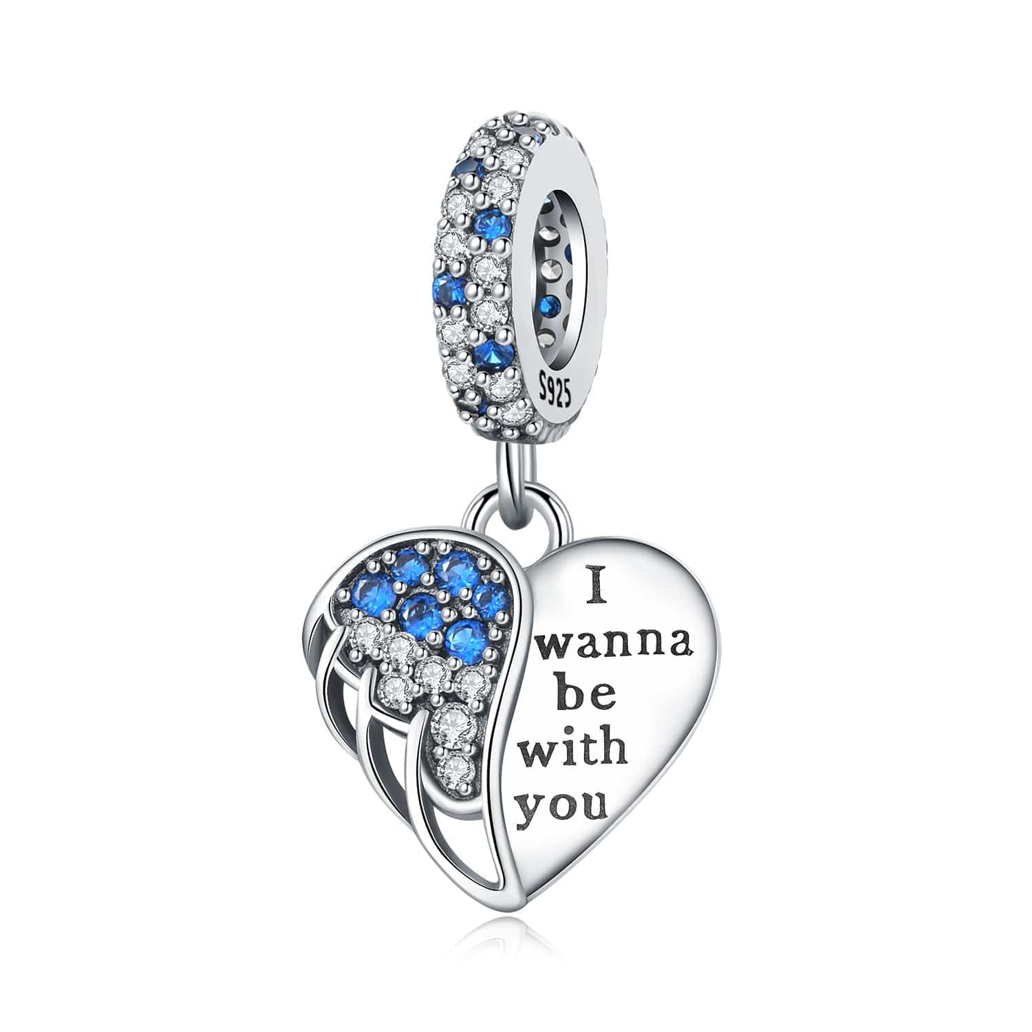 I Wanna Be With You Blue Crystal Angel Wing Charm
