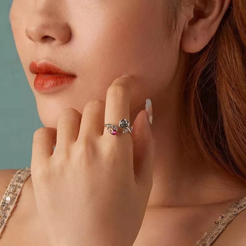 Skeleton Hand & Rose Ring