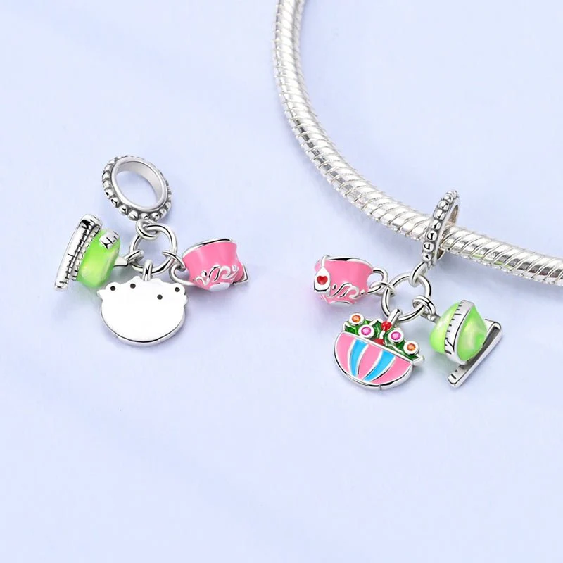 Salad & Tea with Green Apple Triple Dangle Charm