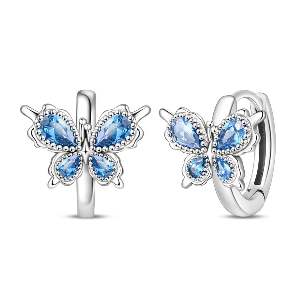 Blue Butterfly with Crystal Wings Hoop Earrings