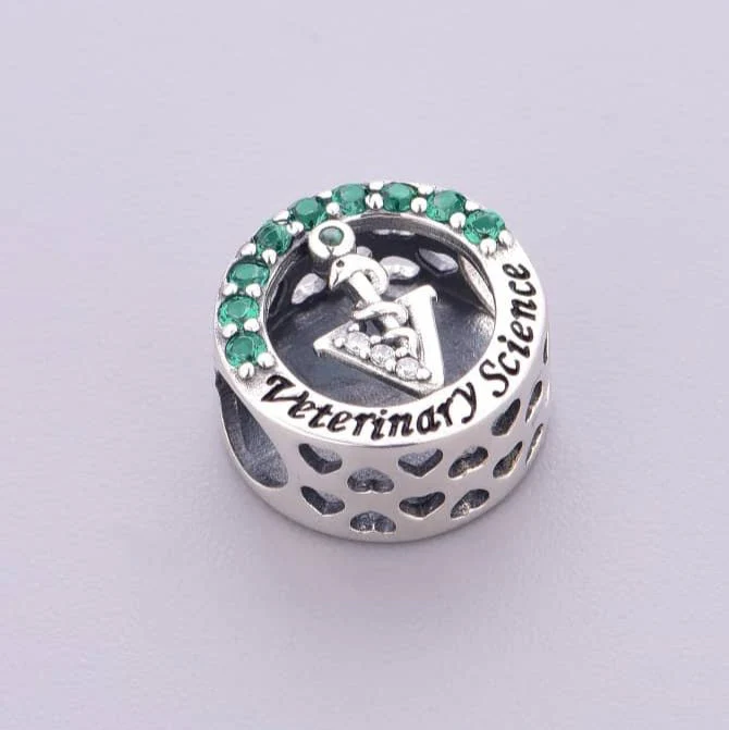 Veterinary Science Symbol with Green Crystal Charm