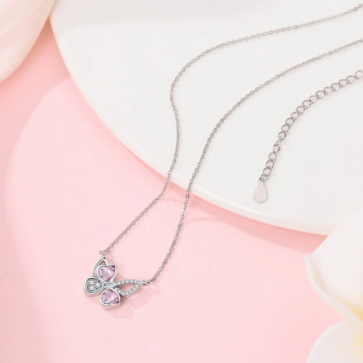 Pink Heart Butterfly Necklace