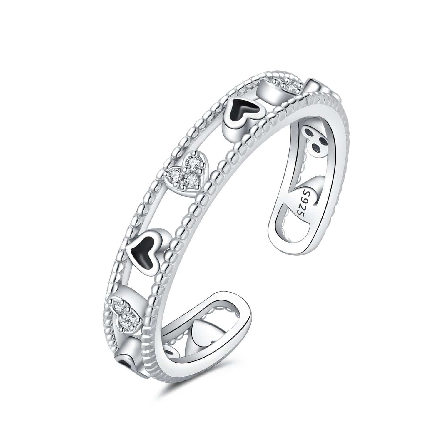 Romantic Open Heart Adjustable Ring with Crystal Details