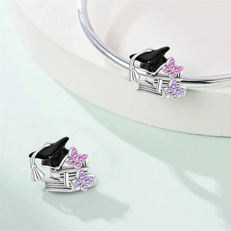 Graduation Cap & Books with Sparkling Butterflies Charm