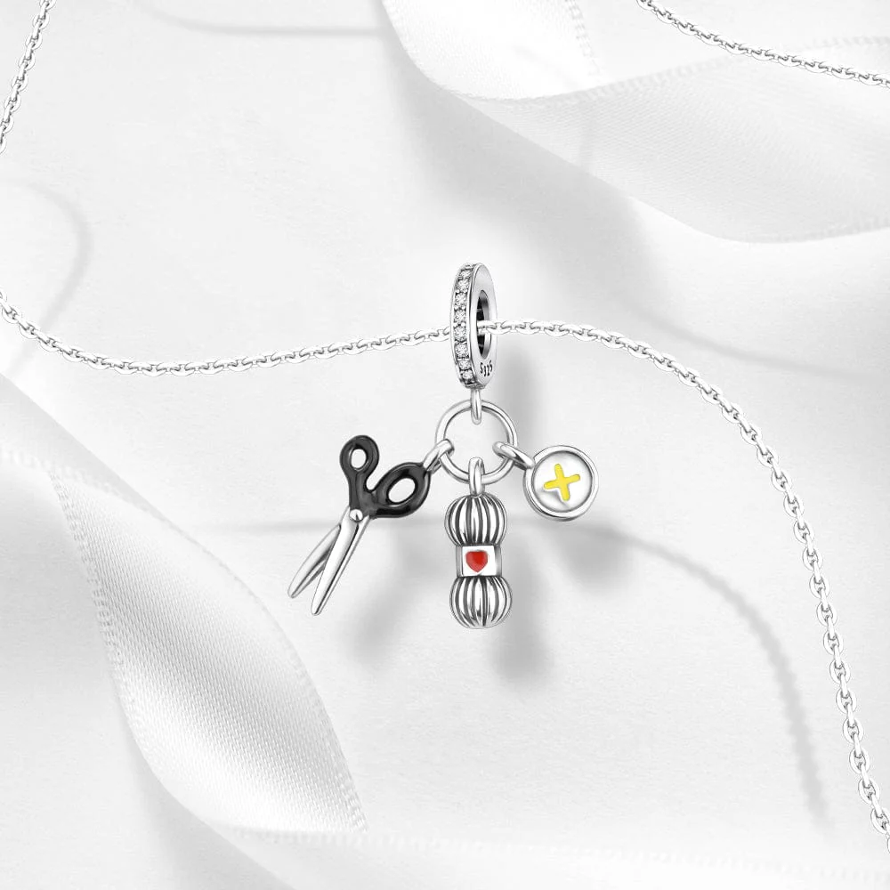 Sewing Lover's Charm with Scissor and Spool of Thread