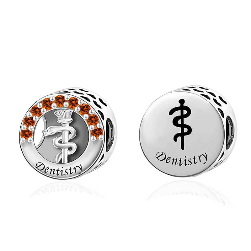 Dentistry Symbol with Red Crystal Charm