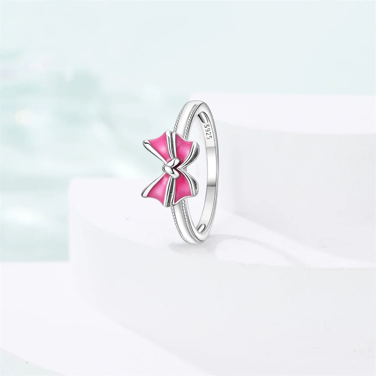 Pink Enamel Bow Ring