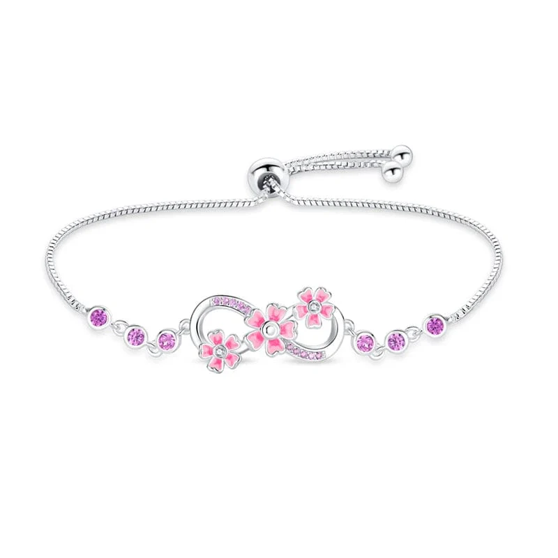 Pink Blossom Infinity Bracelet with Sparkling Gemstones