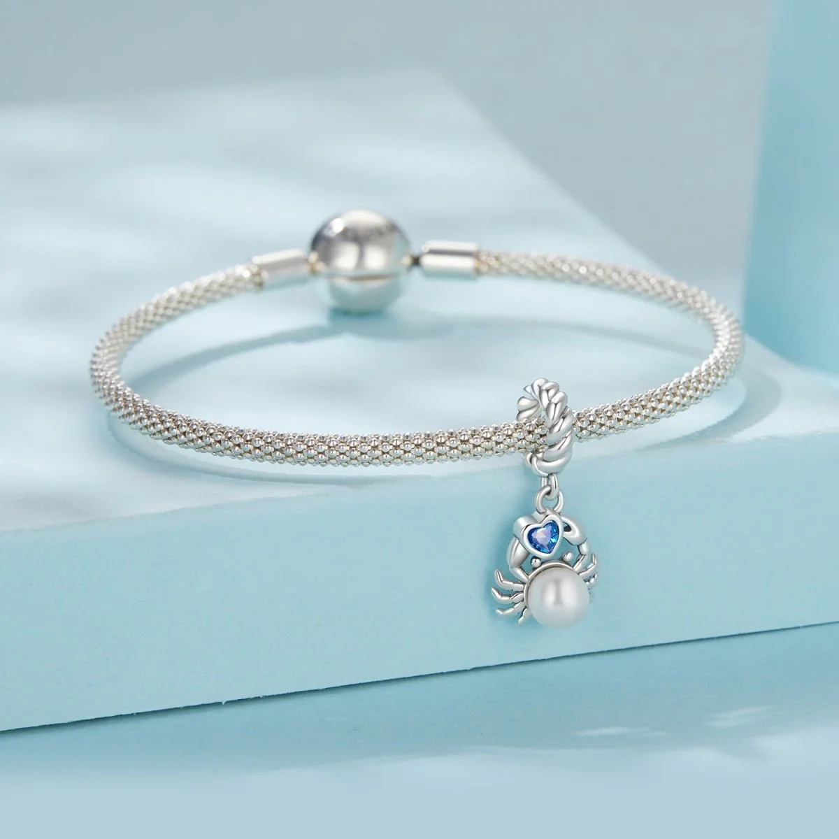 Crab with Pearl & Blue Heart Dangle Charm
