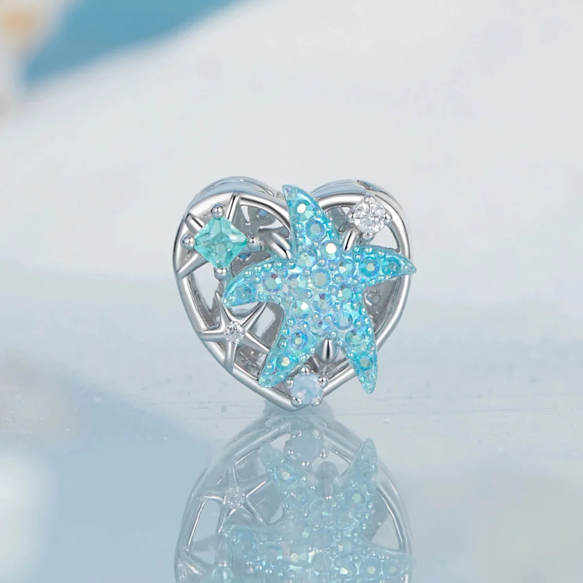 Shimmering Starfish & Ocean Heart Charm