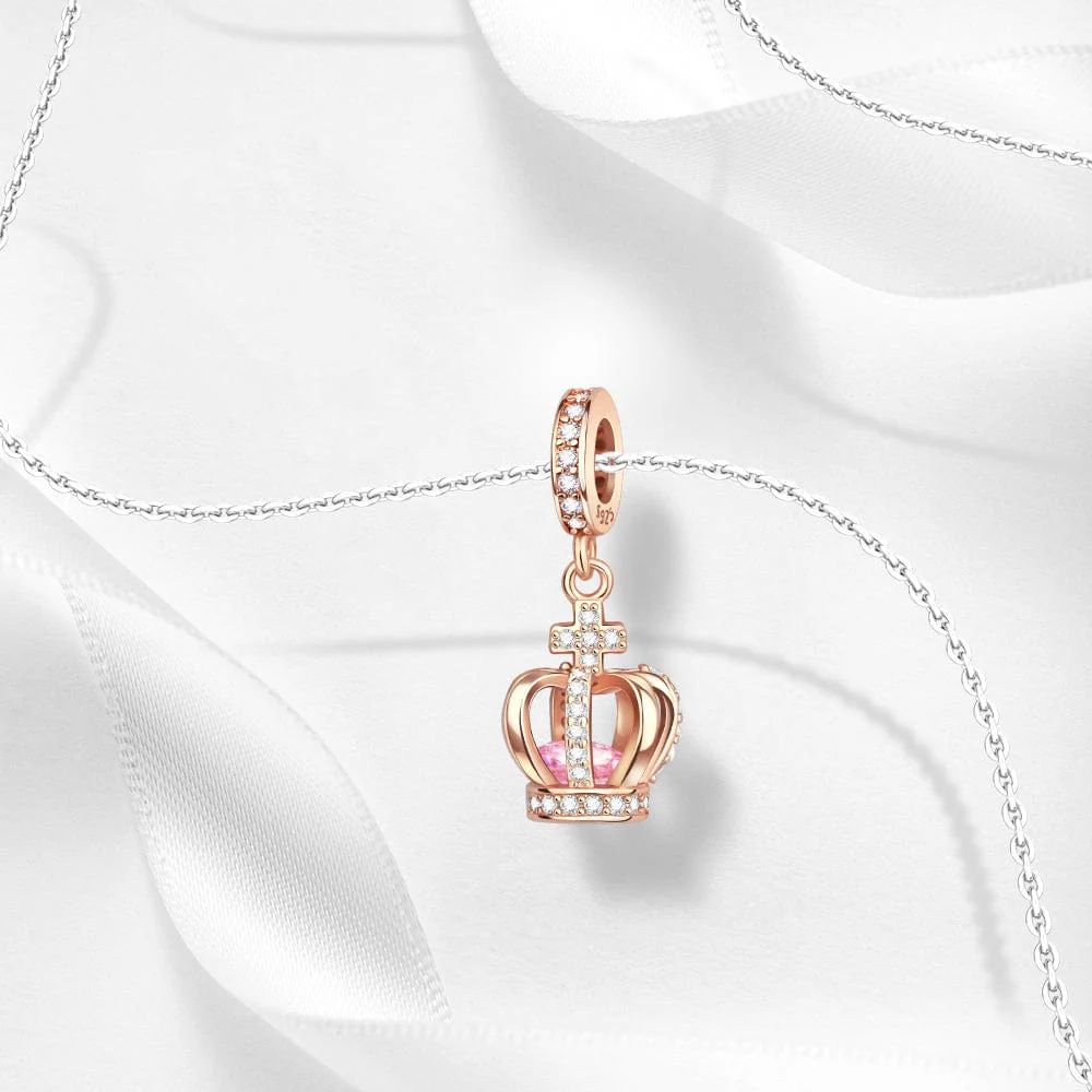 Rose Gold Crown Charm with Pink Crystal & CZ Accents