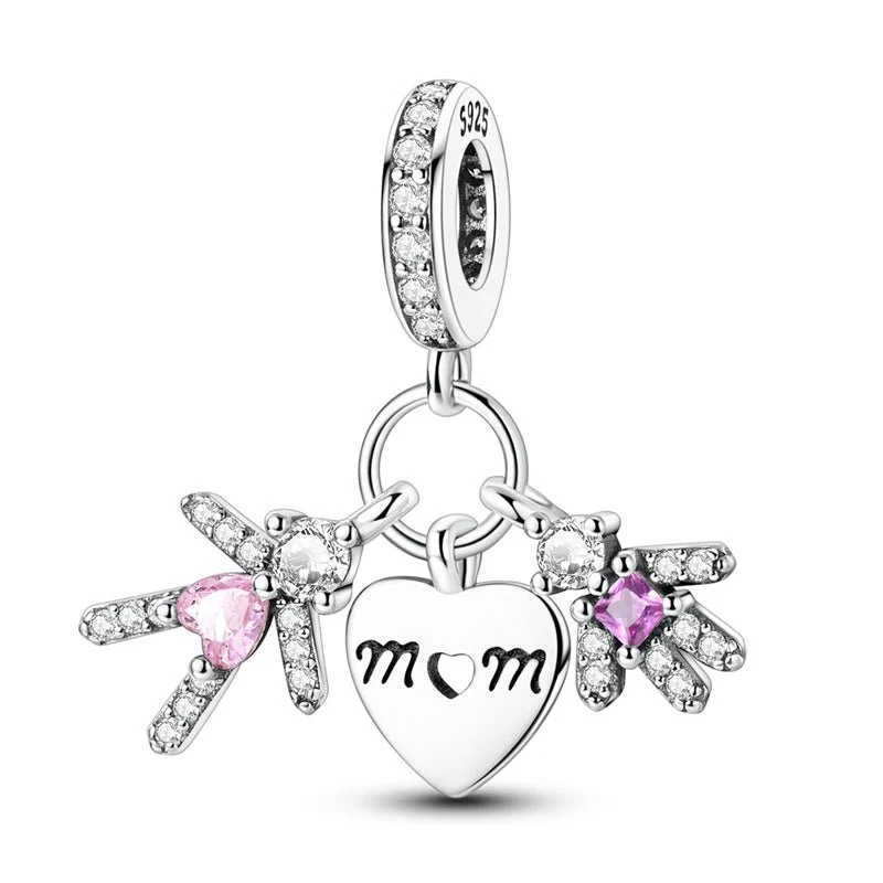 Mom & Children Heart Dangle Charm