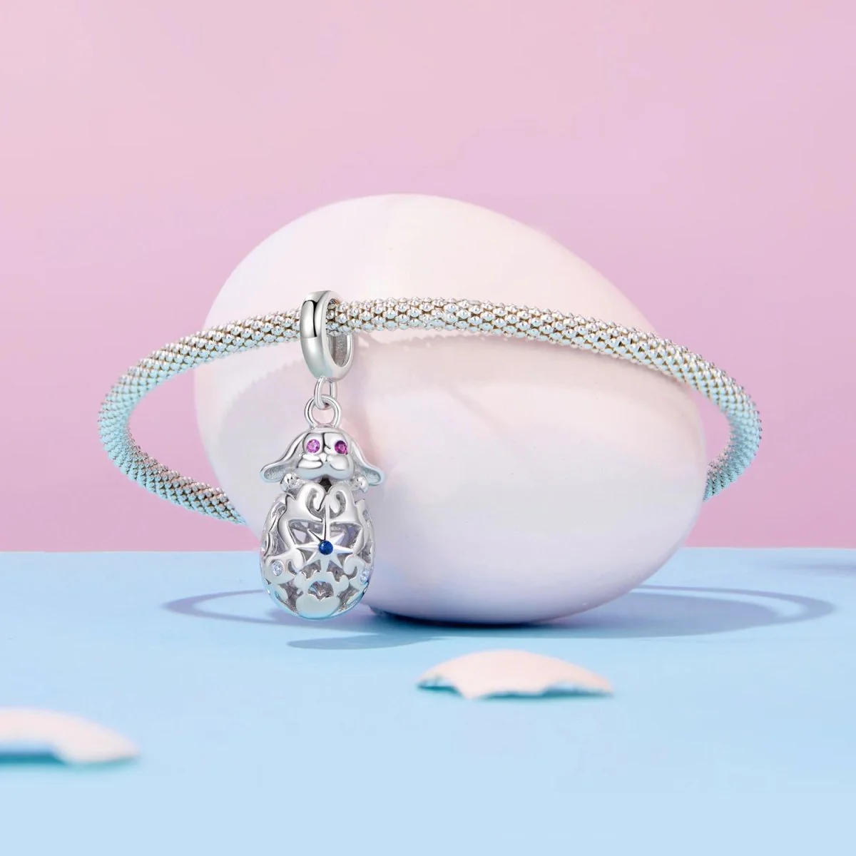 Easter Bunny with Floral Egg Dangle Charm