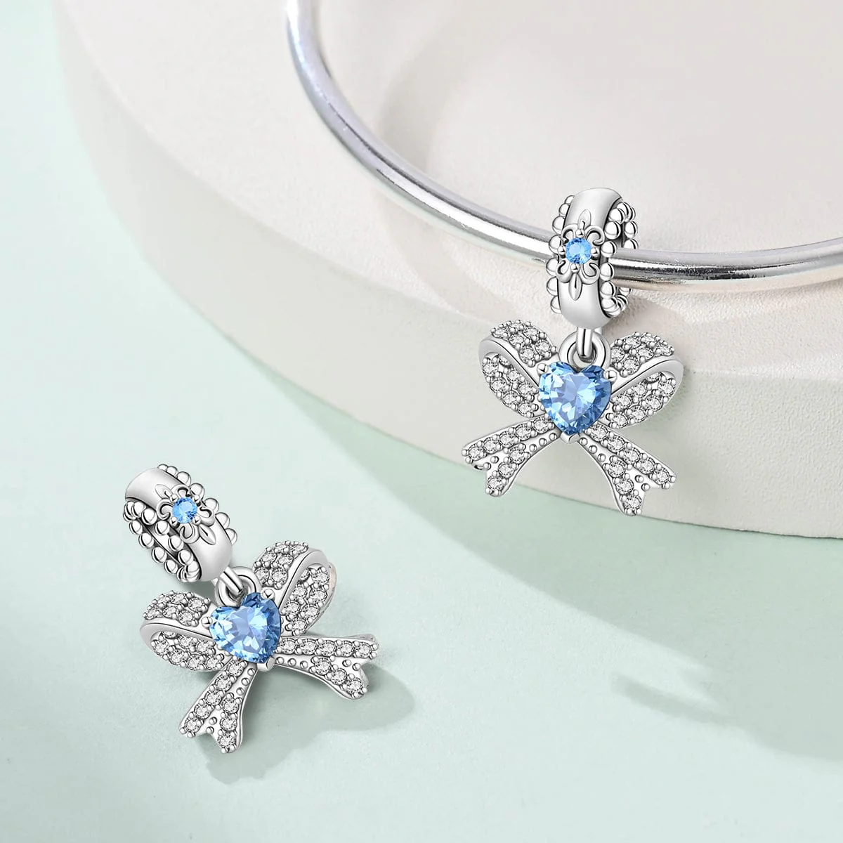 Celestial Blue Heart & Ribbon Dangle Charm