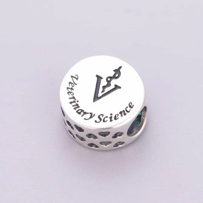 Veterinary Science Symbol with Green Crystal Charm