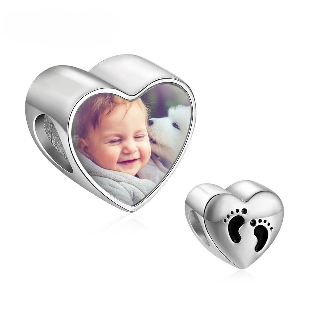 Personalized Baby Footprint Heart Photo Charm