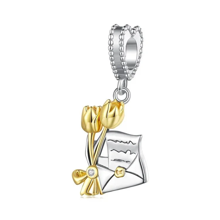 Golden Tulips with Love Letter Dangle Charm