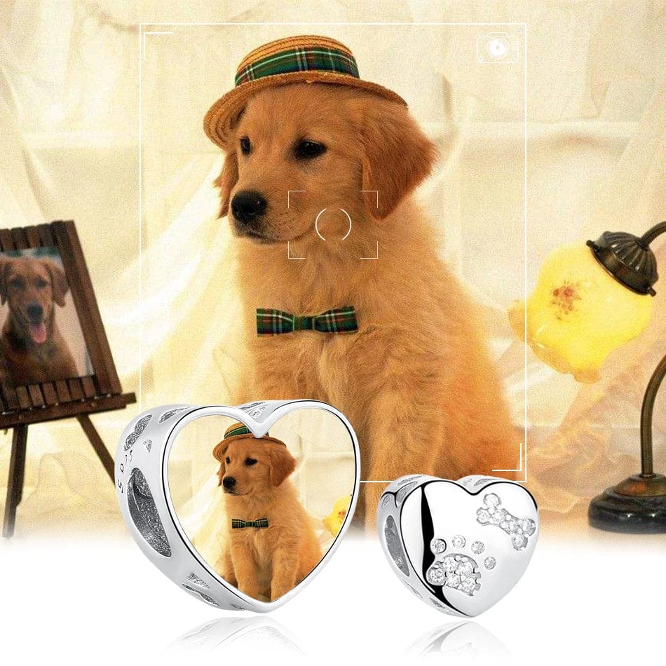 Personalized Pet Photo & Paw Print Heart Charm