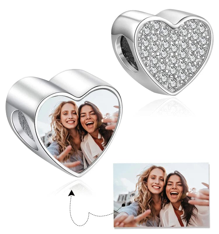 Personalized Photo & Cubic Zirconia Paved Heart Charm