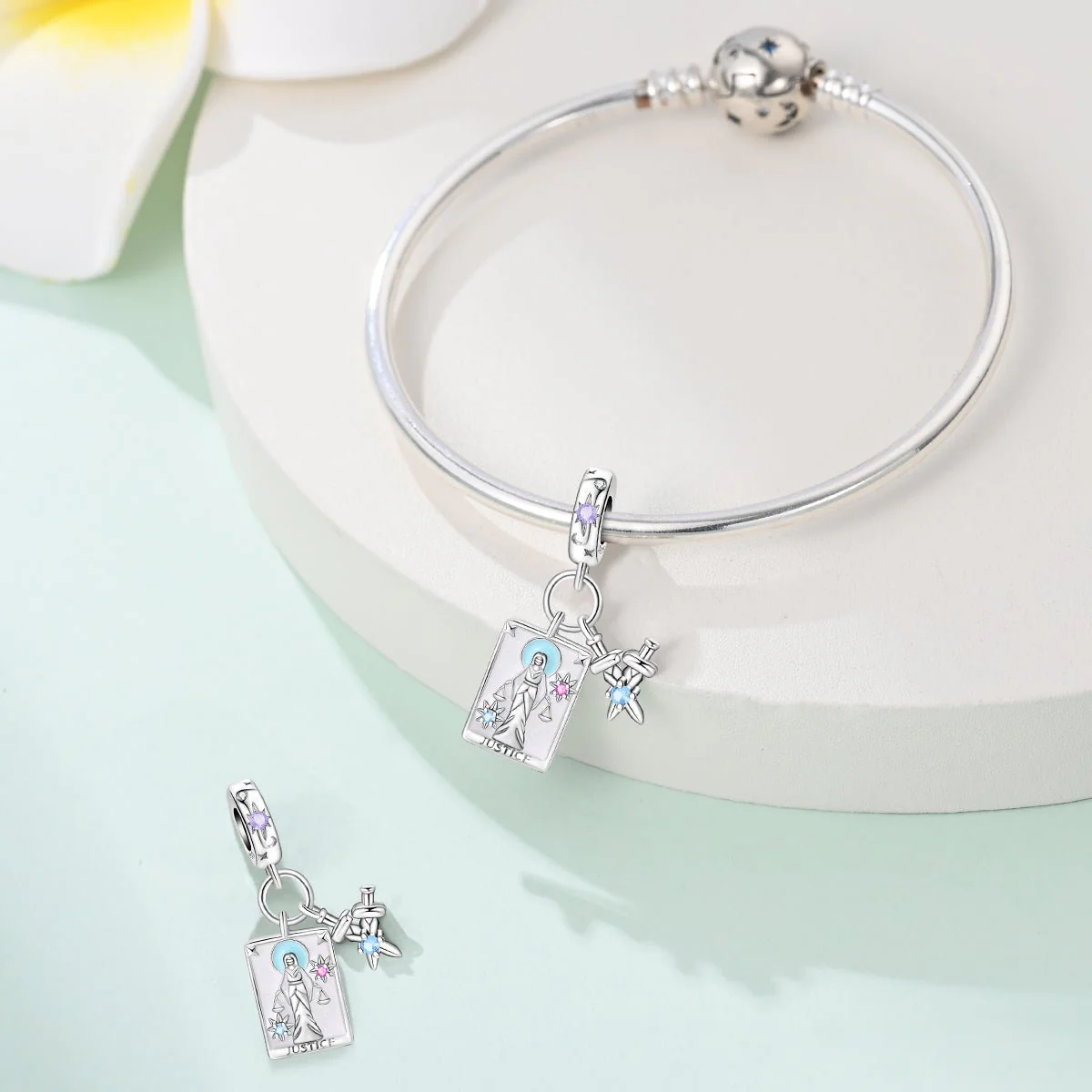 Justice Tarot Card & Sword Dangle Charm