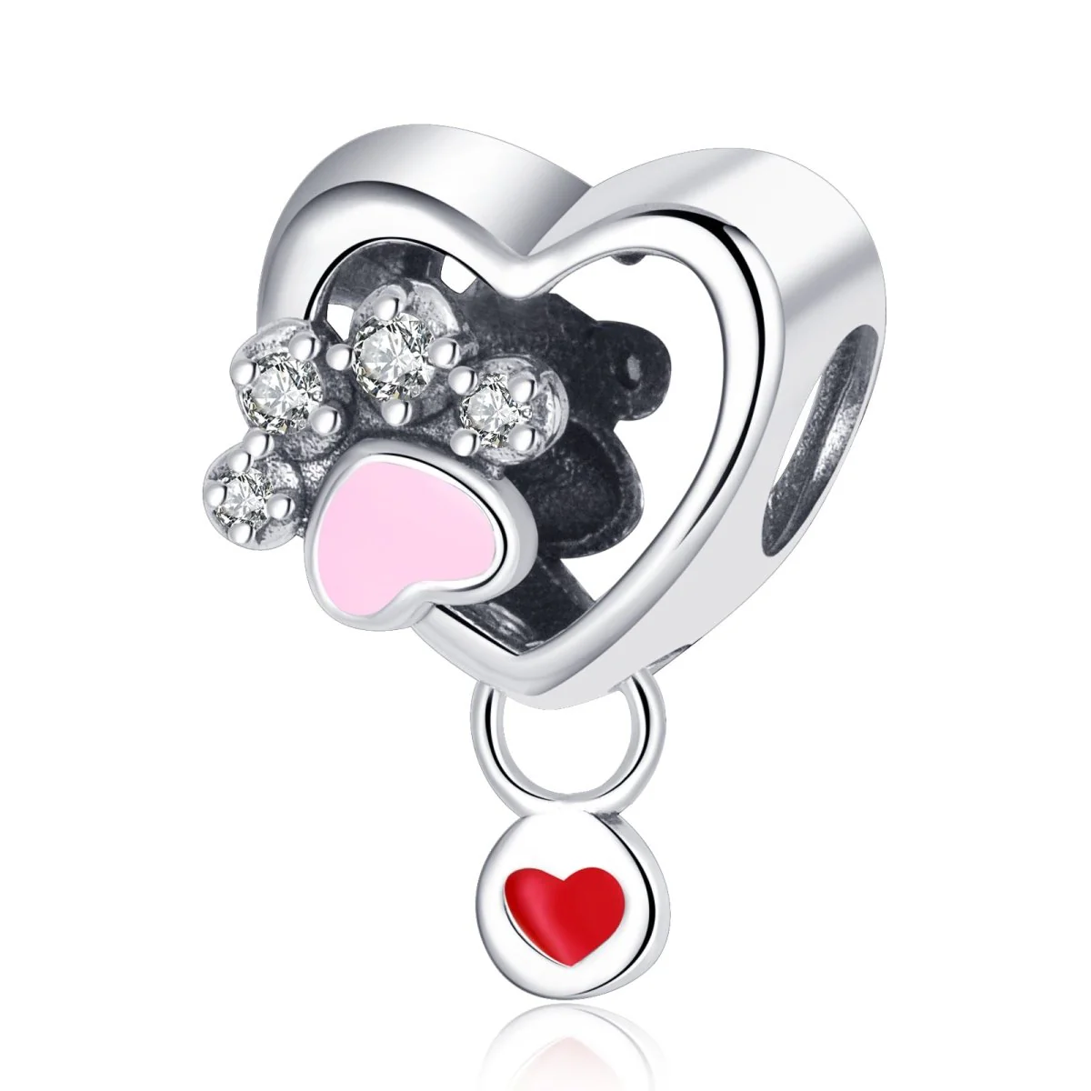 Sparkling Paw Print & Heart Charm