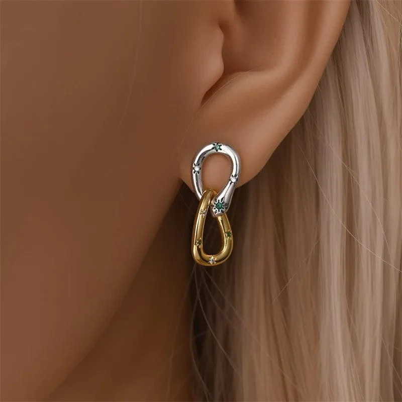 Two-Tone Linked Hoop Earrings
