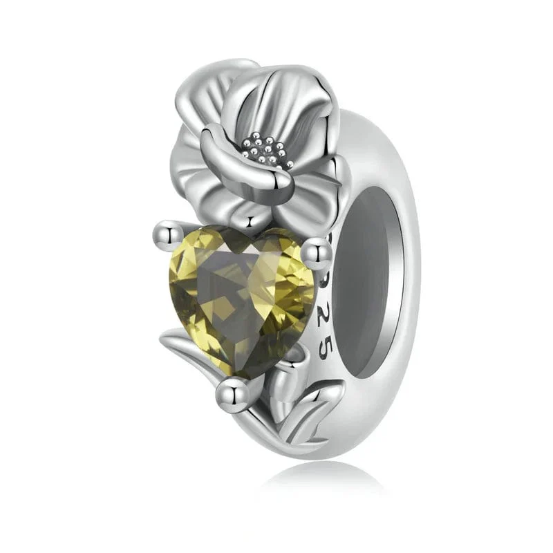 Floral Heart Birthstone Charms