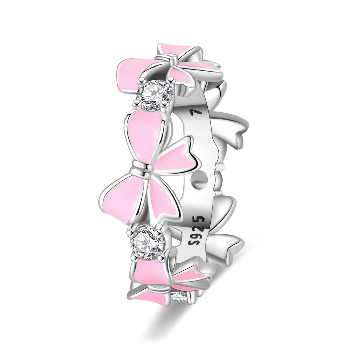Pink Enamel Bows & Sparkling Stones Ring