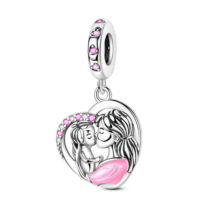 Mother & Daughter Love Heart Dangle Charm