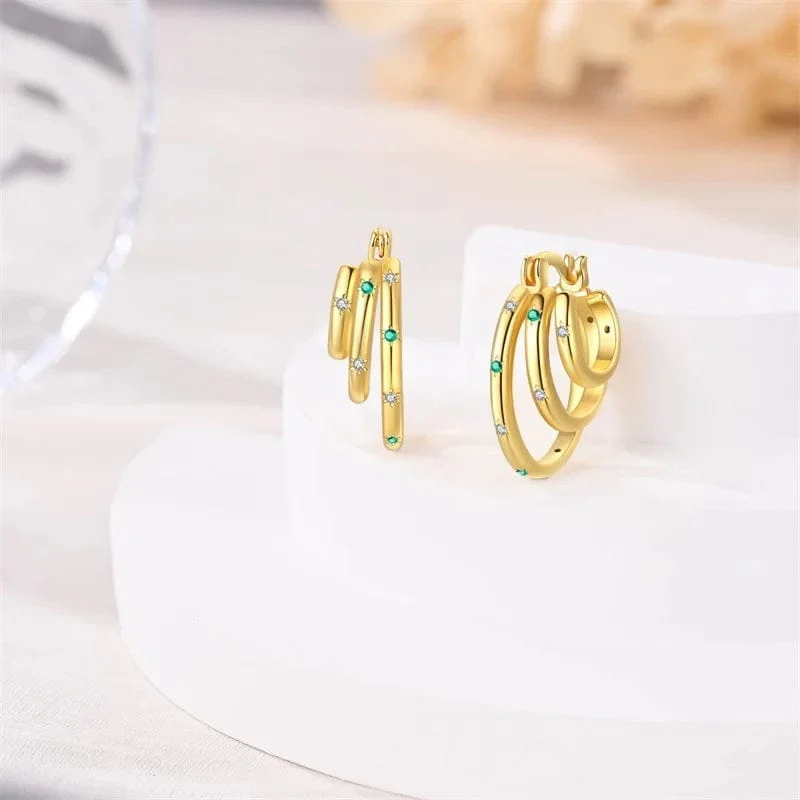 Triple-Layered Gold Hoop Earrings