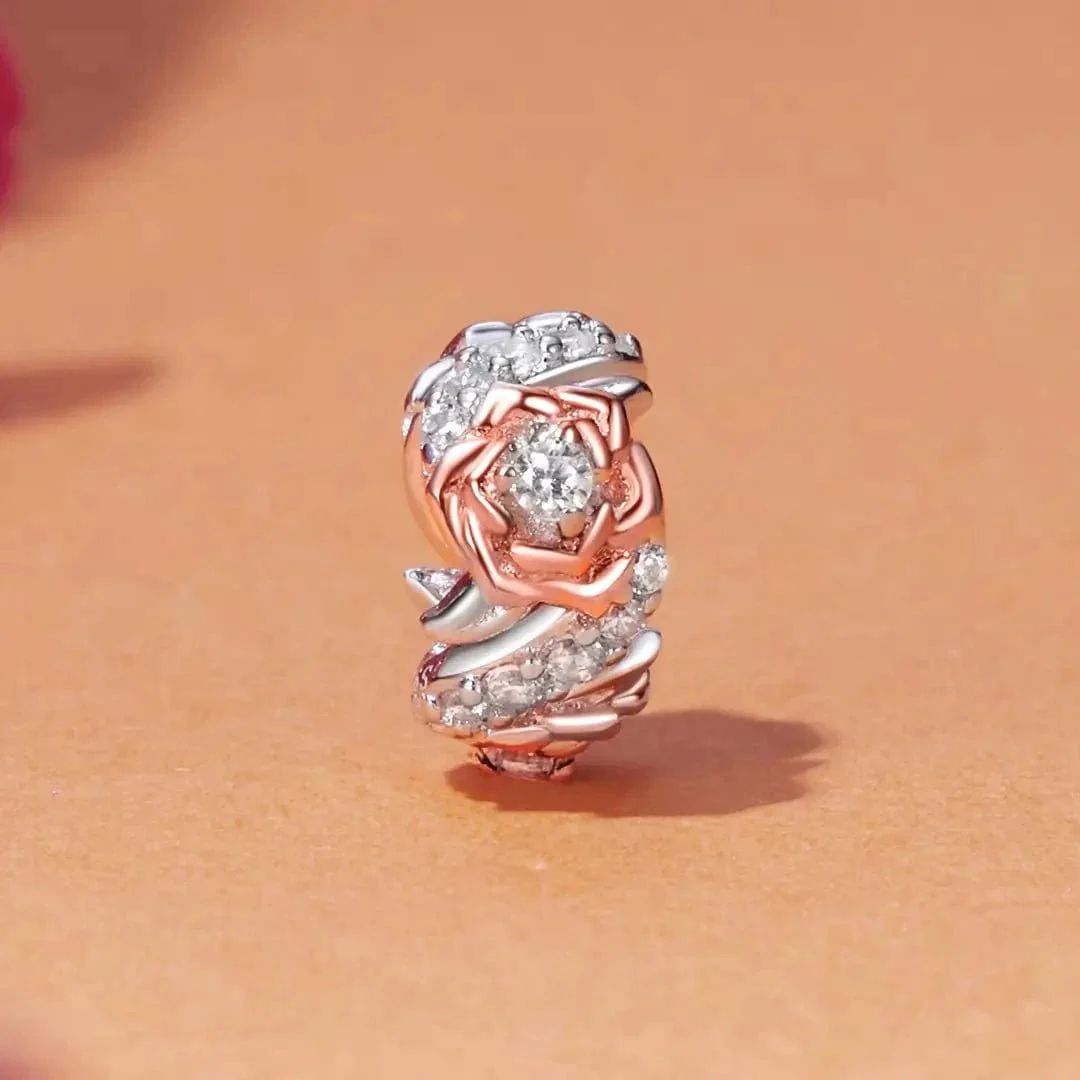 Rose Gold Blooming Flower with Crystal Band Charm