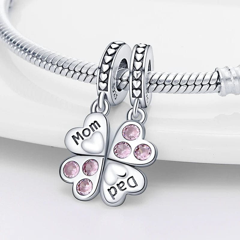 Mom And Dad Clover Double Dangle Charm