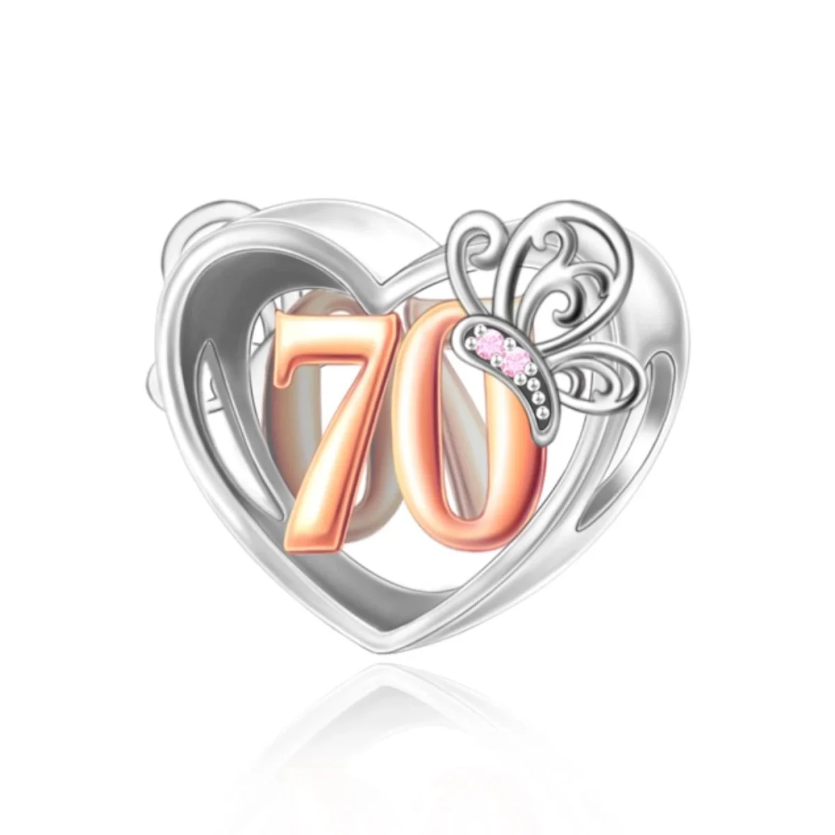70th Birthday Butterfly Heart Charm