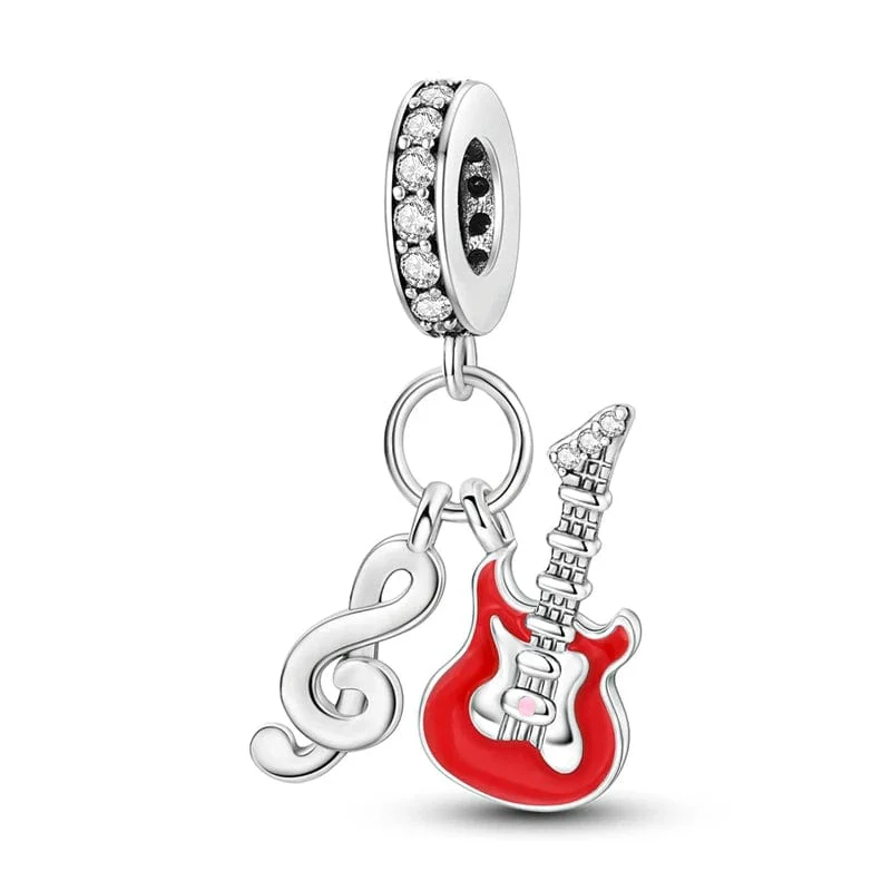 Musical Note & Red Guittar Dangle Charm