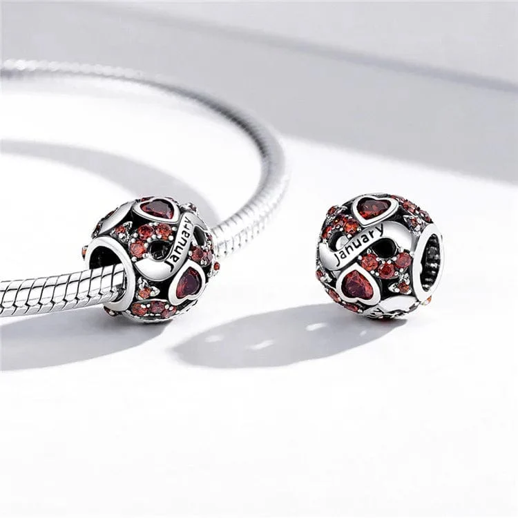 Infinite Love Zircon Heart Birthstone Charms