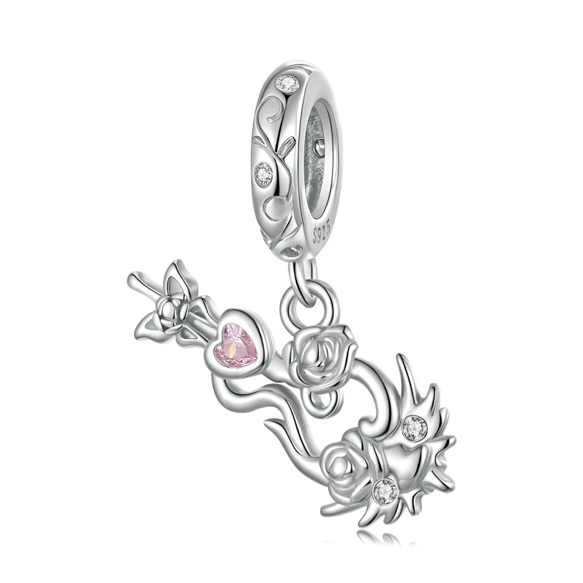 Flower Violin Pink Heart Charm