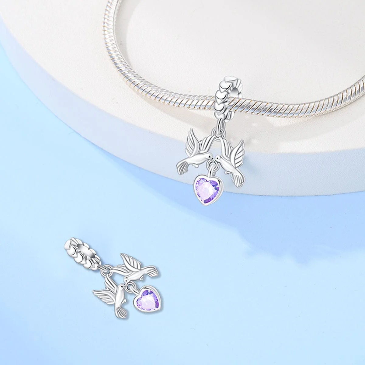 Doves of Peace with Amethyst Heart Pendant