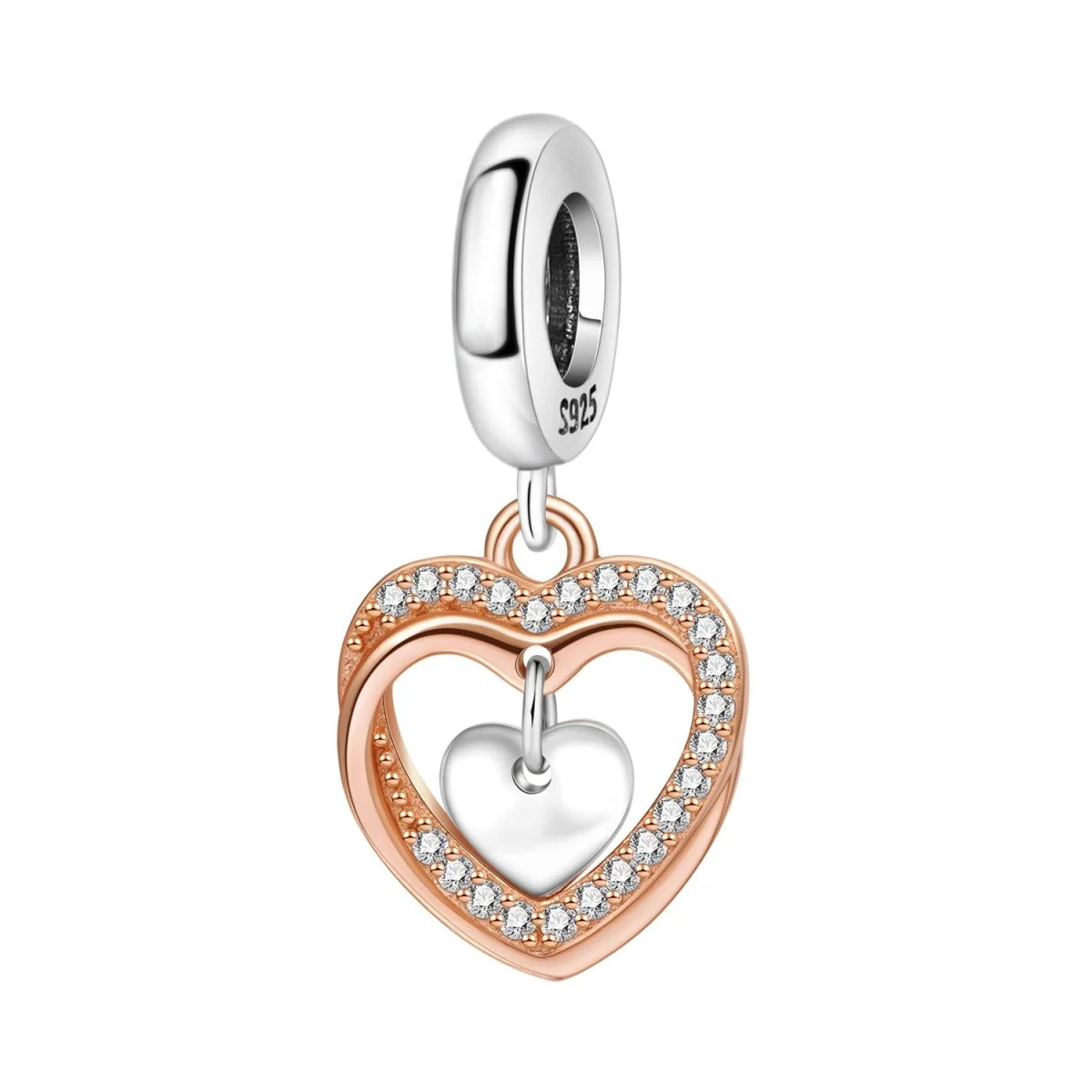Sparkling Double Heart Dangle Charm
